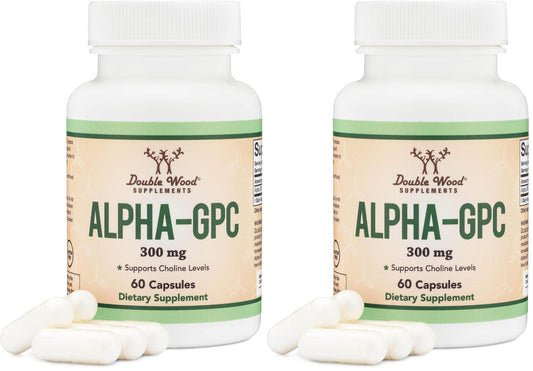 Double Wood Alpha GPC Choline Brain Supplement – 60 Count, 600 mg – Memory, Focus & Brain Support (USA Made) Pack of 2