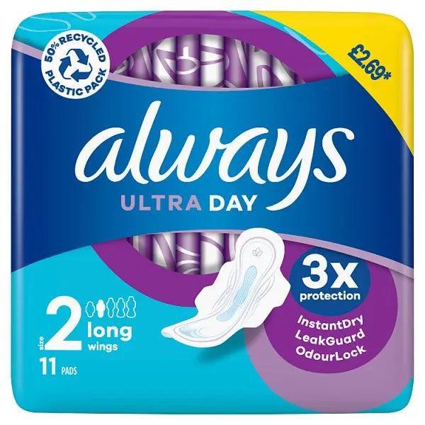 Always Ultra Day Pads Long (S2) Wings x 44 [PM £2.69 ] (Case of 44)
