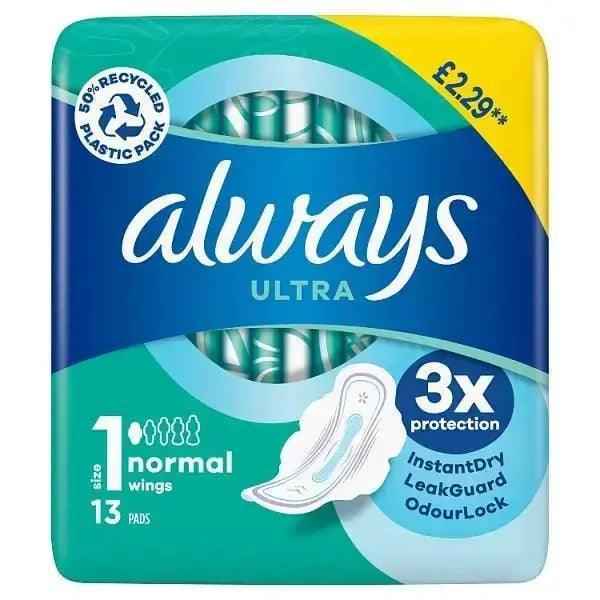 Always Ultra Sanitary Towels Normal (Size 1) Wings 13 Pads