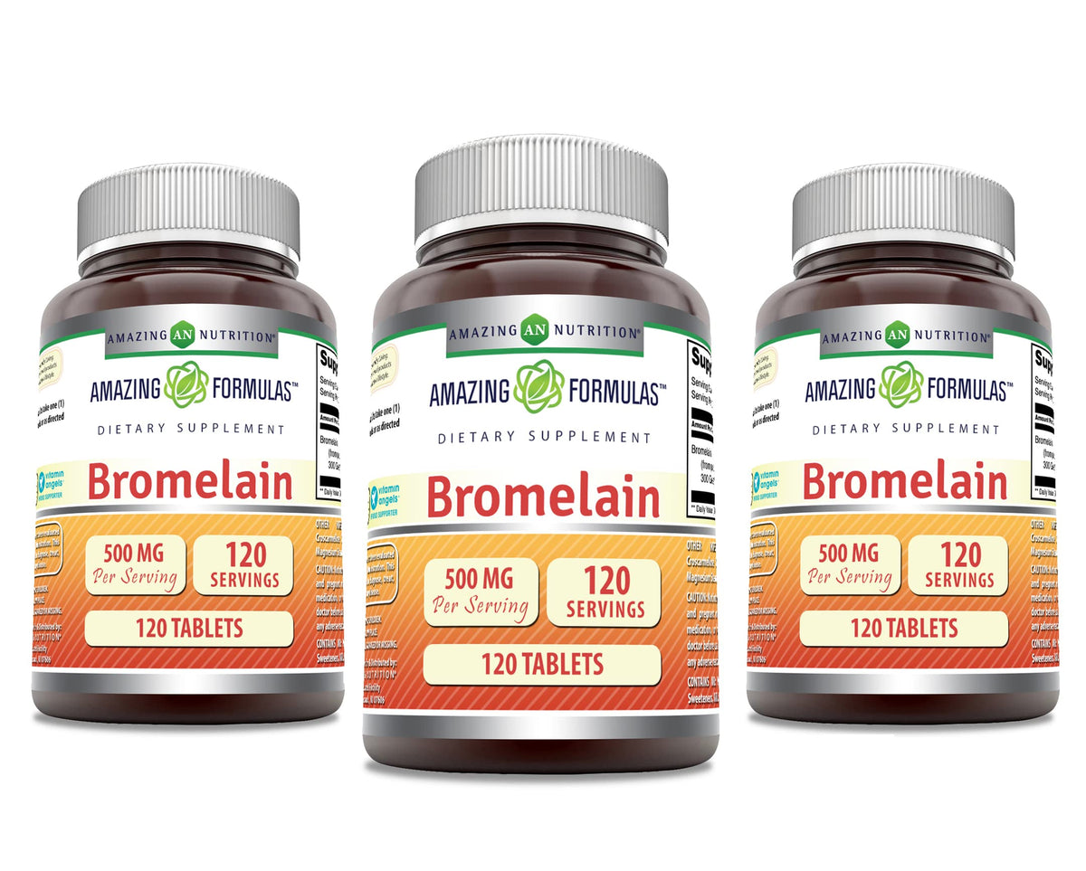 Amazing Formulas Bromelain 500 mg | 120 Count Pack of 3 | Non-GMO, Gluten-Free | Made in USA