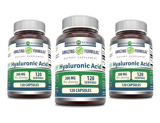 Amazing Formulas Hyaluronic Acid 200 mg Capsules – Non-GMO, Gluten Free, Made in USA | 120 Count (3 Pack) | Amazing Nutrition