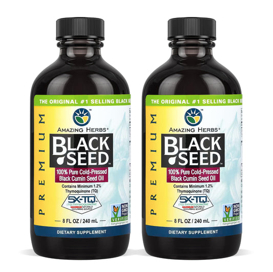 Amazing Herbs Premium Black Seed Oil - Gluten Free, Non-GMO, Cold Pressed Nigella Sativa - Digestive Health, Immune Support, Brain Function - Pack of 2 (4 Fl Oz Each)