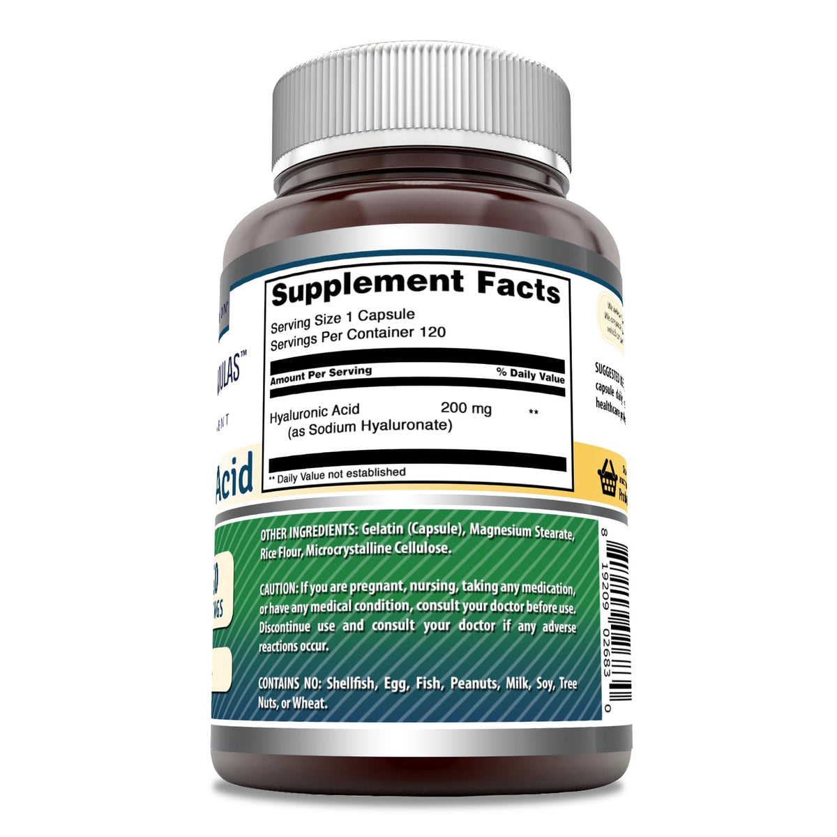 Amazing Formulas Hyaluronic Acid 200 mg Capsules – Non-GMO, Gluten Free, Made in USA | 120 Count (3 Pack) | Amazing Nutrition