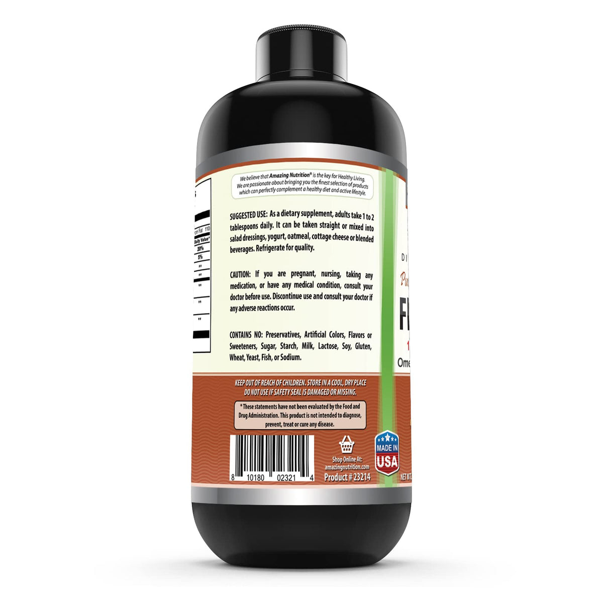 Amazing Omega Flaxseed Oil Supplement | Omega 3, Lignans & Fiber | 16 Oz | Non-GMO | Gluten Free | Made in USA (Pack of 2)