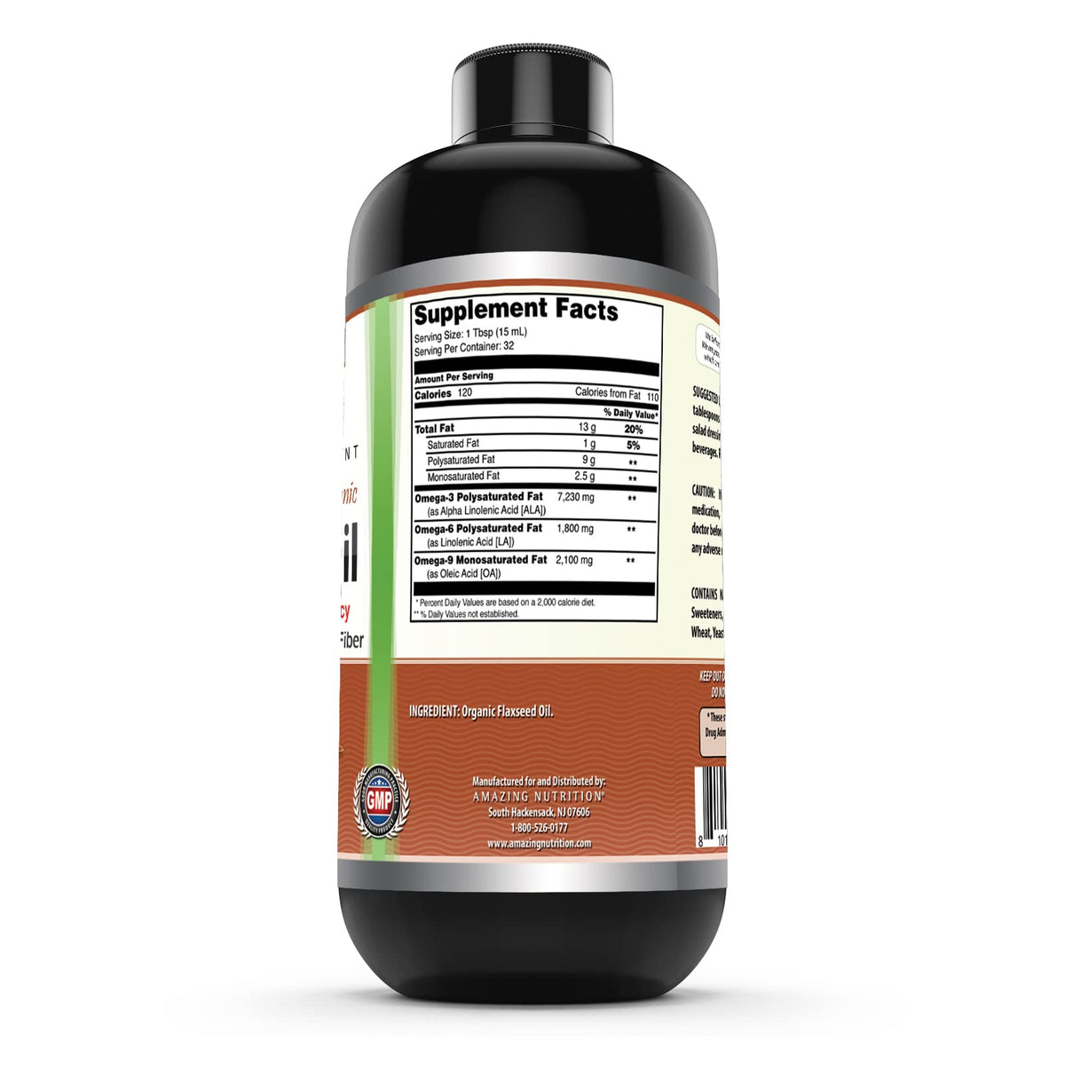 Amazing Omega Flaxseed Oil Supplement | Omega 3, Lignans & Fiber | 16 Oz | Non-GMO | Gluten Free | Made in USA (Pack of 2)