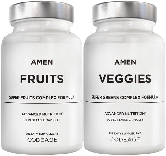 Amen Fruits + Veggies Vitamins Bundle | Raw Whole Food Multivitamin Capsules – Greens, Reds & Berries, Vegan, Non-GMO, 180 ct