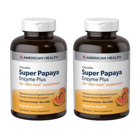American Health Super Papaya Enzyme Plus - 360 Chewable Tablets, Pack of 2, After-Meal Digestive Support, Non-GMO, 240 Total Servings