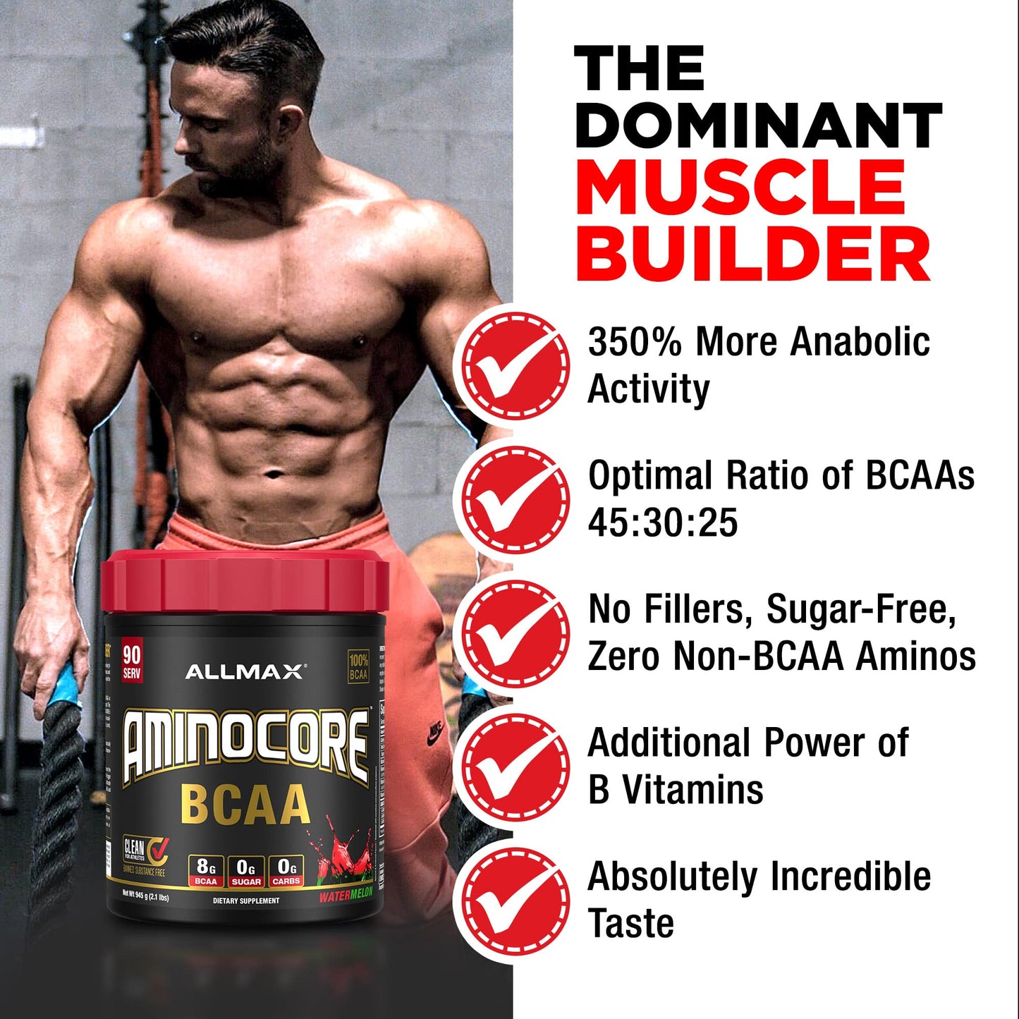 ALLMAX Nutrition AMINOCORE BCAA Powder - 315 g, Fruit Punch | Intra & Post-Workout Recovery