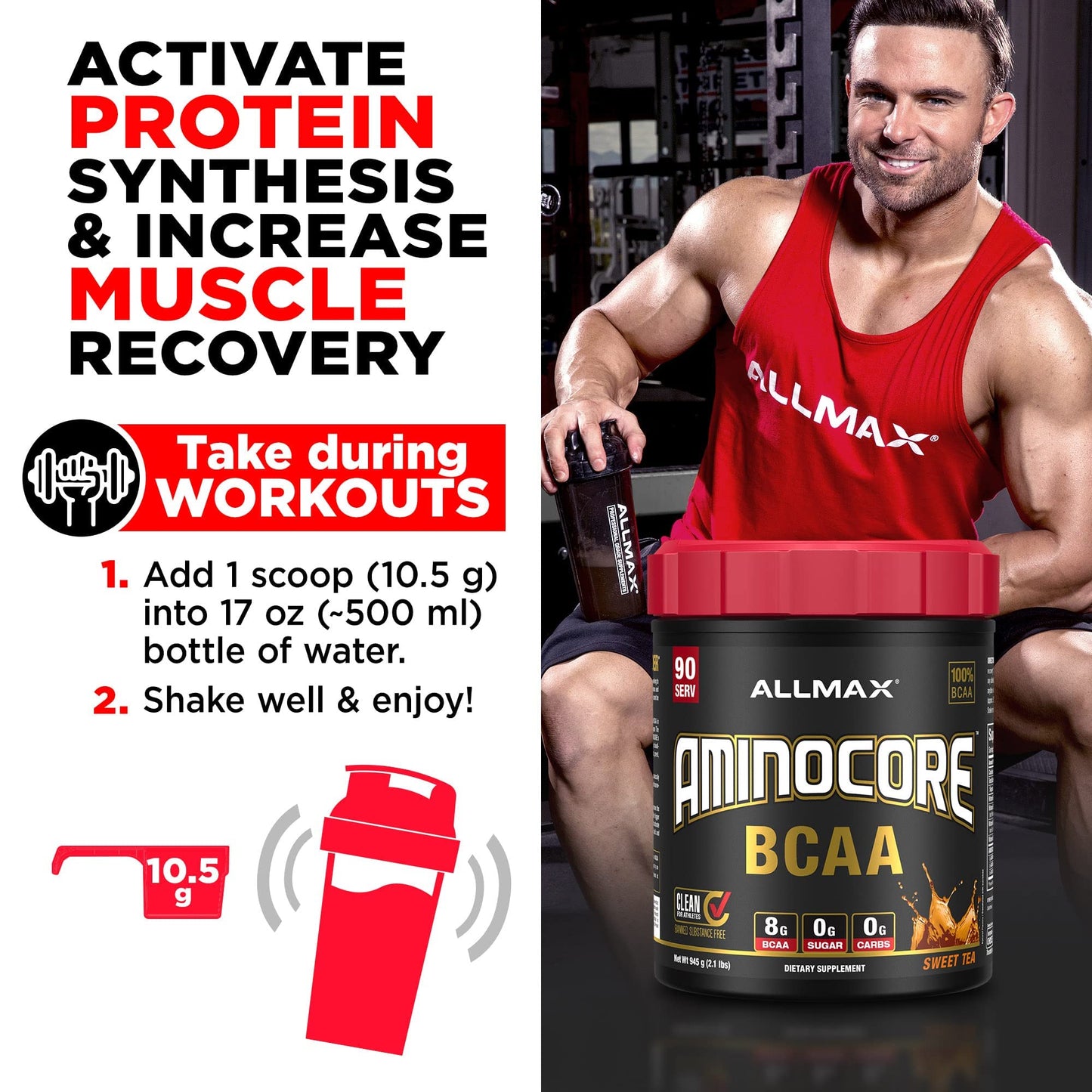 ALLMAX AMINOCORE BCAA Powder – 8,180 mg BCAAs, White Grape, 945 g