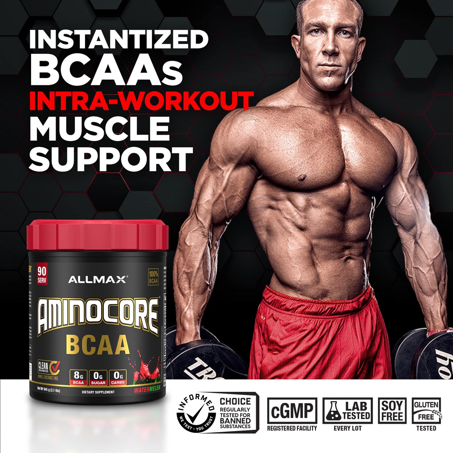 ALLMAX AMINOCORE BCAA Powder – Watermelon, 8,180 mg BCAAs, 945 g