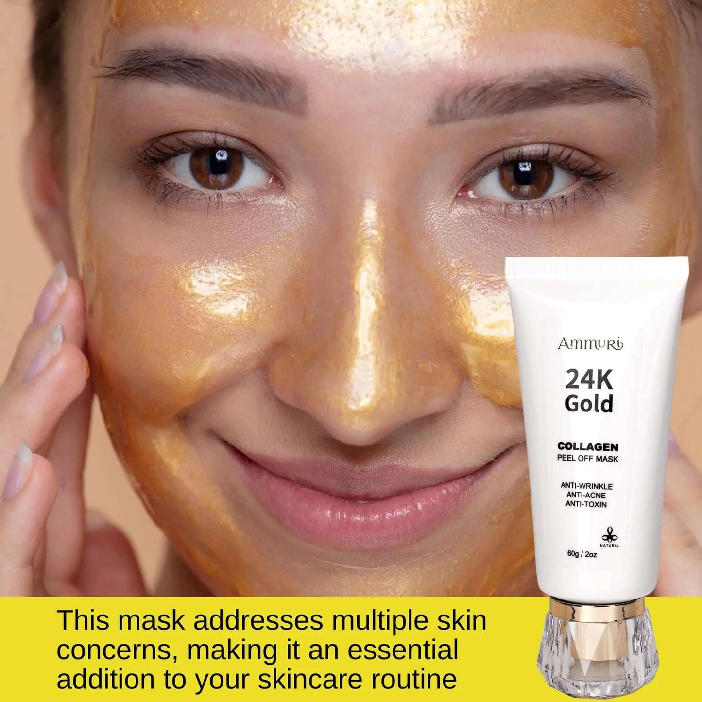 Ammuri 24K Gold Collagen Peel-Off Face Mask 60g – Luxury Anti-Ageing Treatment for Firming, Brightening & Deep Cleansing Skin