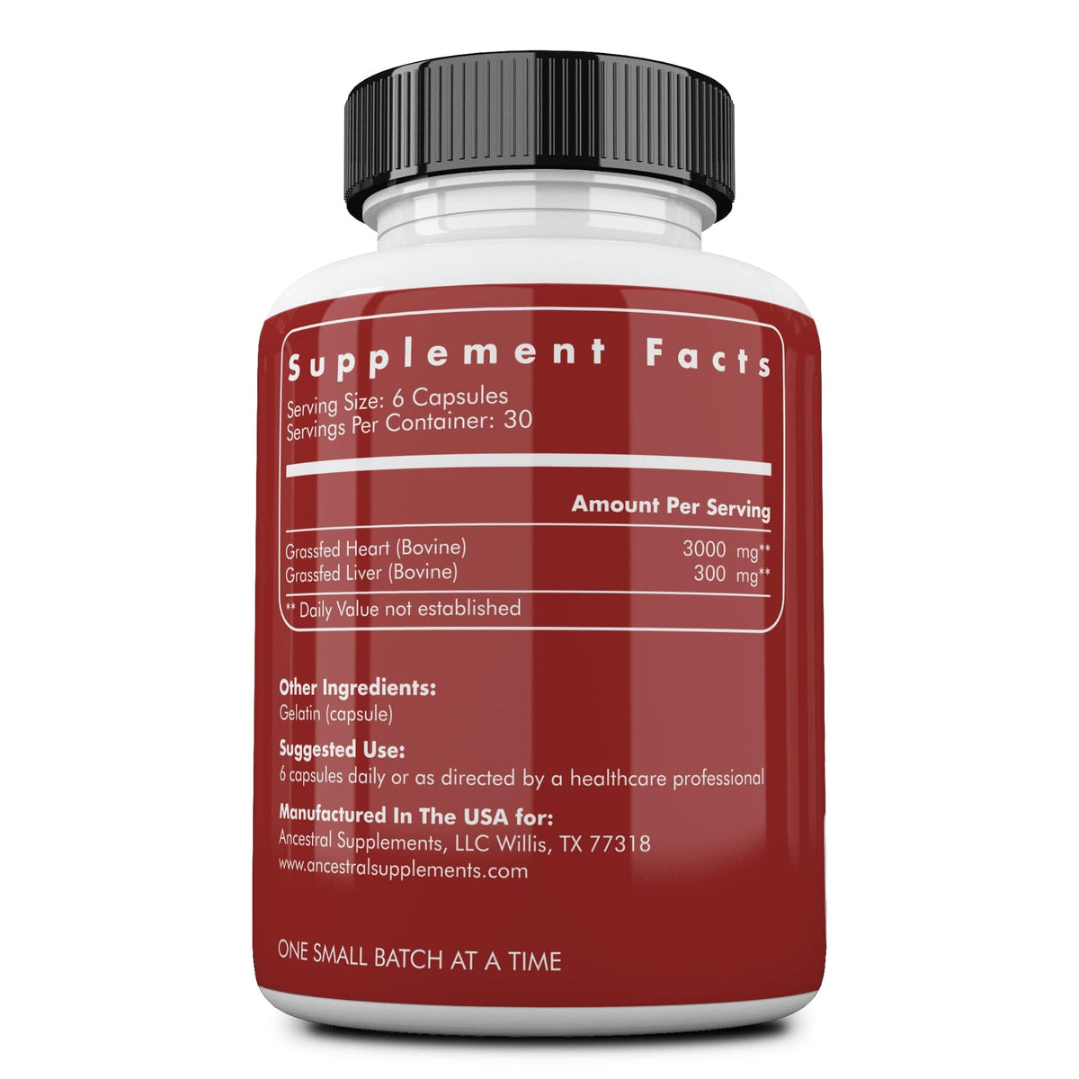 Ancestral Supplements Grass-Fed Beef Heart 3300mg – CoQ10, 180 Capsules, Non-GMO