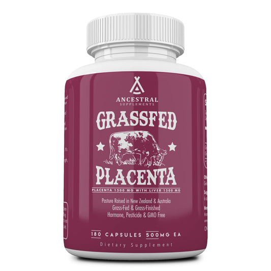 Ancestral Supplements Grass-Fed Placenta & Liver 180 Capsules – Postpartum Support, Menopause Relief