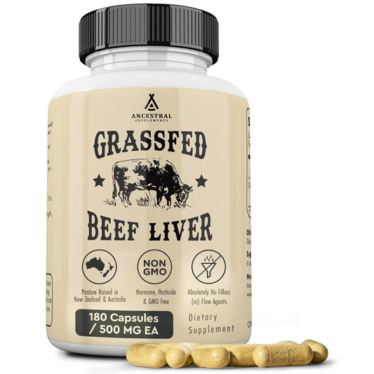 Ancestral Supplements Grass Fed Beef Liver 180 Capsules | Energy, Detox, Digestion, Immunity