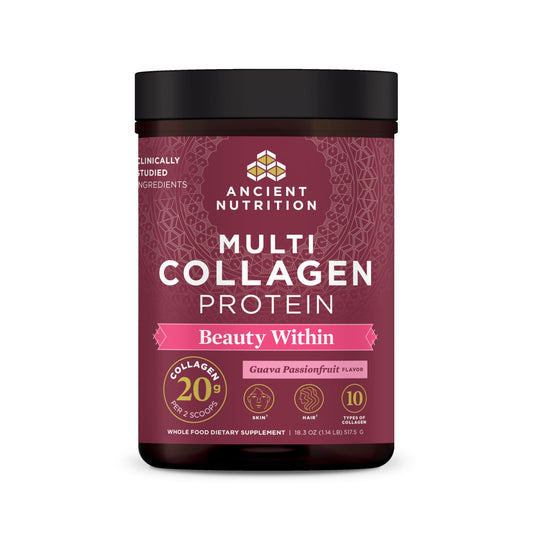 Ancient Nutrition Beauty Within Collagen Powder – Multi-Collagen with Guava Passionfruit, Vitamin C, 18.3 oz