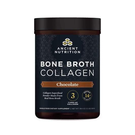 Ancient Nutrition Bone Broth Collagen Chocolate Powder – Hydrolyzed Multi-Collagen Peptides, 18.6oz, 30 Servings