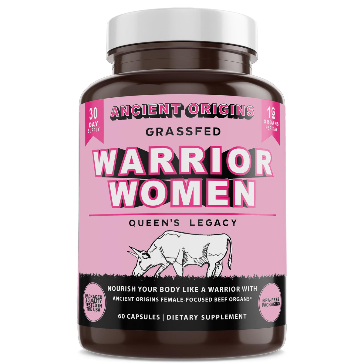 Ancient Origins Female-Optimized Beef Organ Superfood (60 x 500 mg) – Grass-Fed, Pasture-Raised