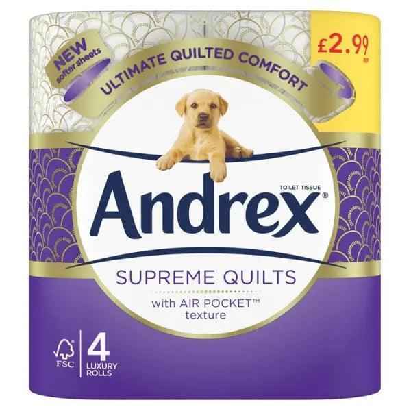 Andrex® Supreme Quilts Toilet Tissue, 4 Quilted Toilet Rolls (Case of 6)