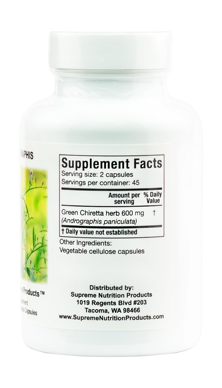 Supreme Nutrition Andrographis, 90 Pure Green Chiretta Vegetarian Capsules