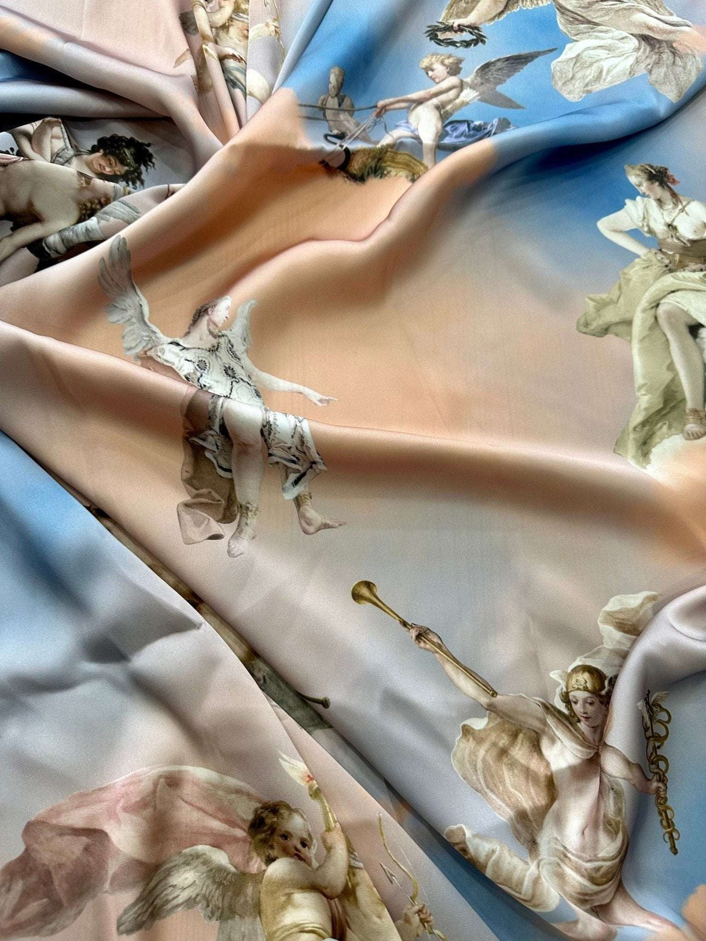 Angel Print Sky Blue Fabric by Metre
