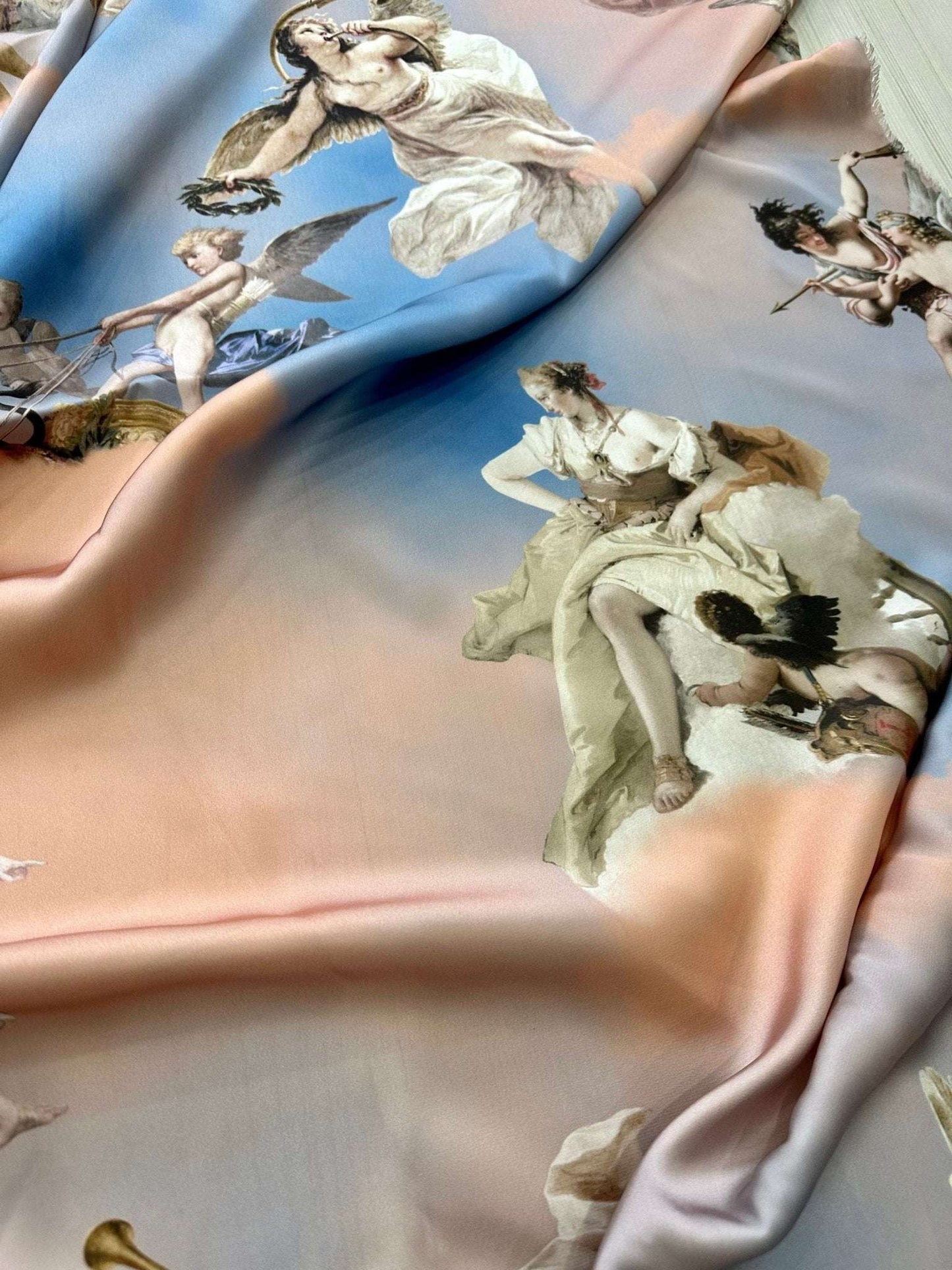 Angel Print Sky Blue Fabric by Metre