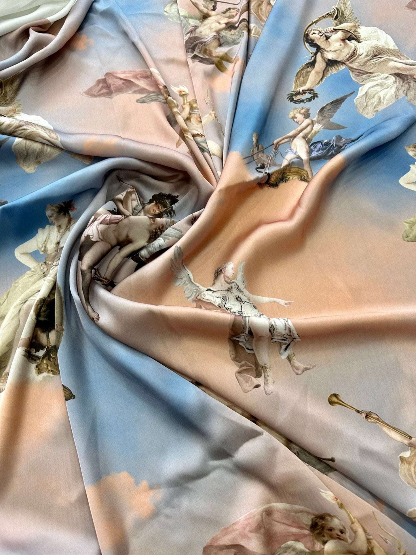 Angel Print Sky Blue Fabric by Metre