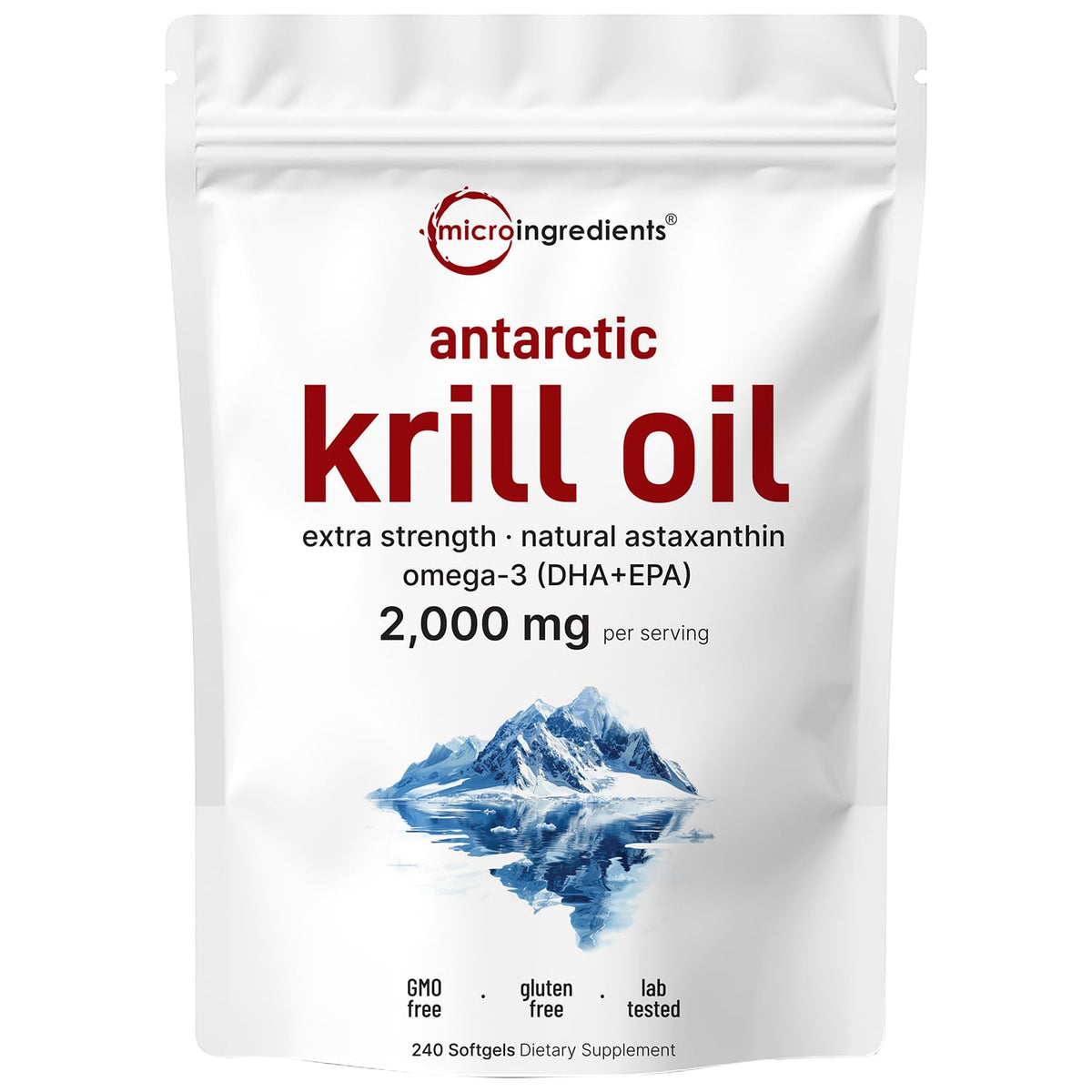 Micro Ingredients Antarctic Krill Oil - 2000mg/Serving, 240 Softgels, Omega-3 EPA/DHA & Astaxanthin