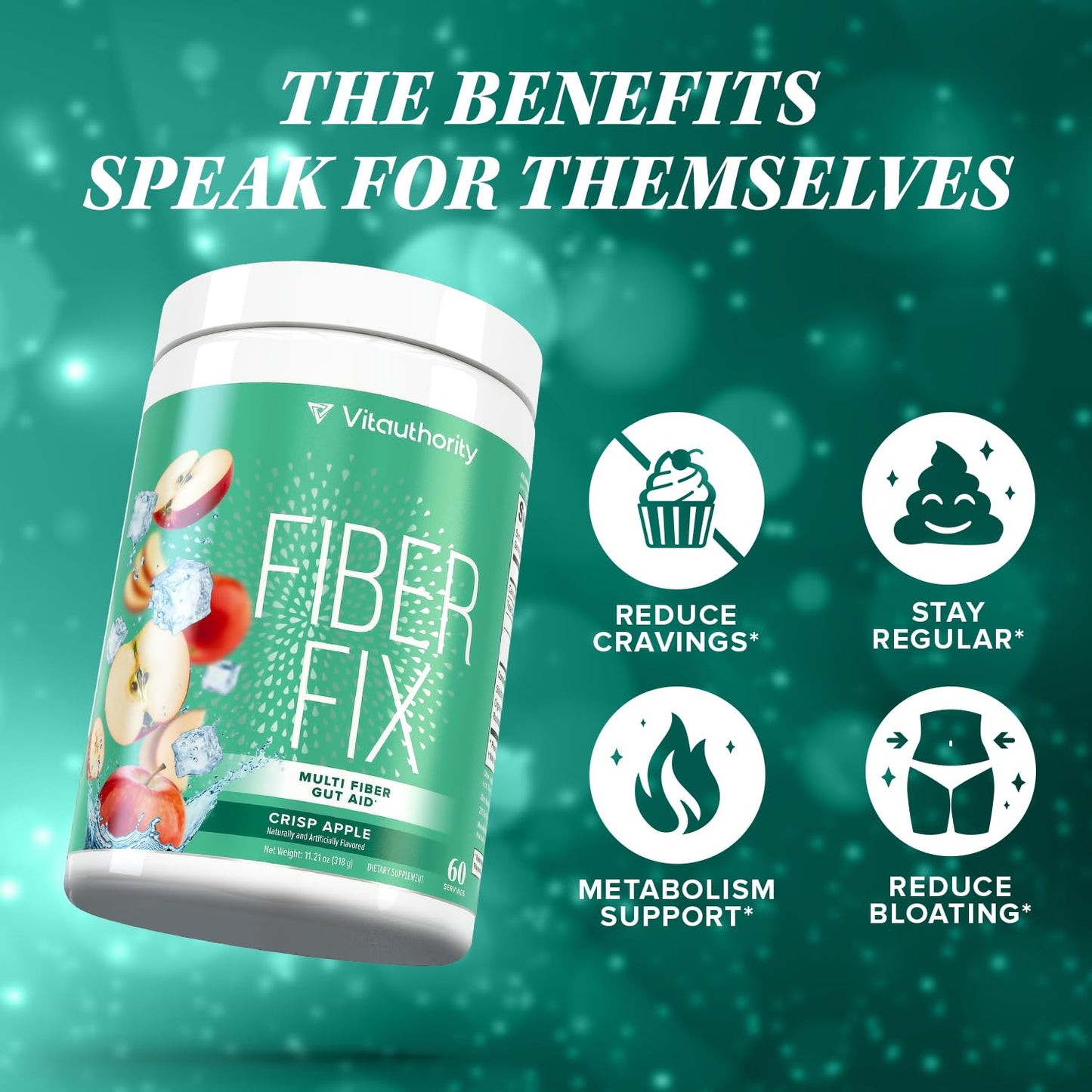 Fiber Supplement Colon Cleanse Detox – Prebiotic Powder for Digestive Health (Apple, 60 Servings)