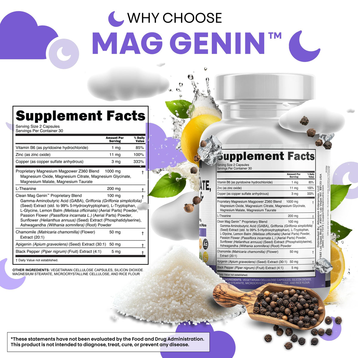 Magnesium Glycinate Complex 1000mg with L-Theanine & Apigenin – 60 Count | Clean Nutraceuticals