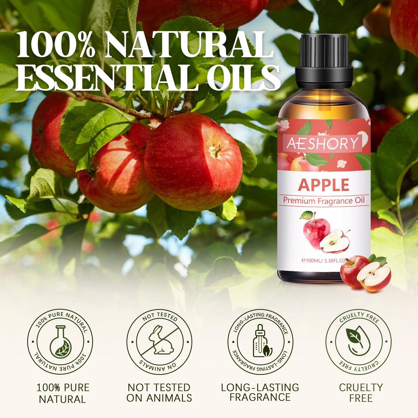 Apple Fragrance Oil 100ml | Aromatherapy Essential Oil for Diffusers, Massage, Soap & Candles