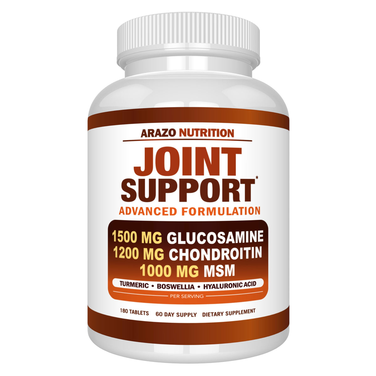 Arazo Nutrition Glucosamine Chondroitin Turmeric MSM Boswellia – Joint Support Supplement (180 Tablets)