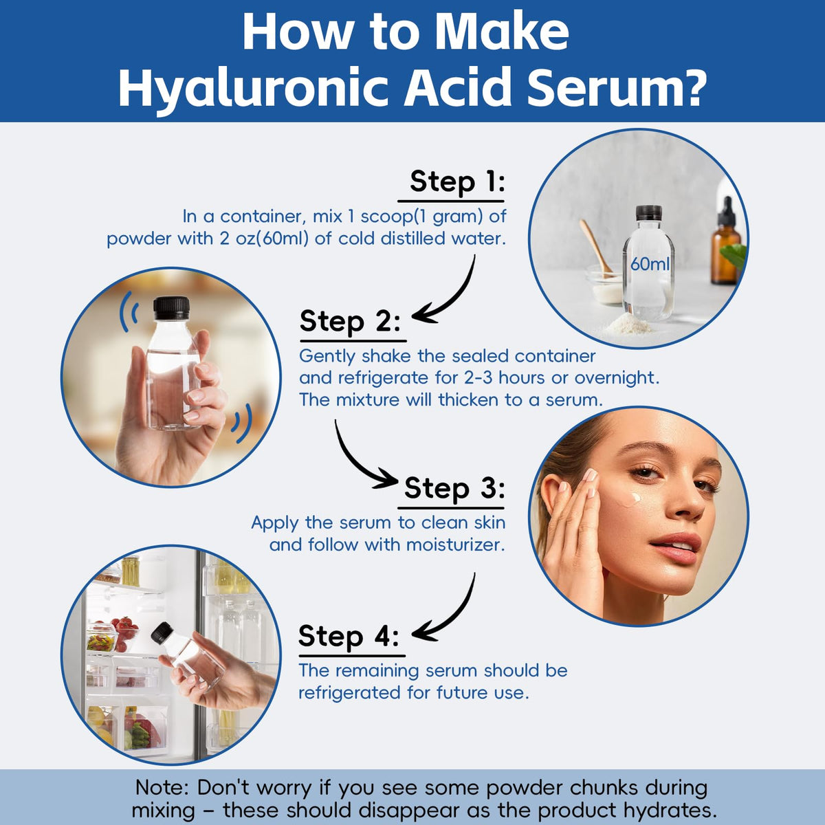 Arofum Hyaluronic Acid Powder with Collagen Peptides – DIY Hydrating Serum, Clean Formula, Gluten-Free (100 g / 3.52 oz)