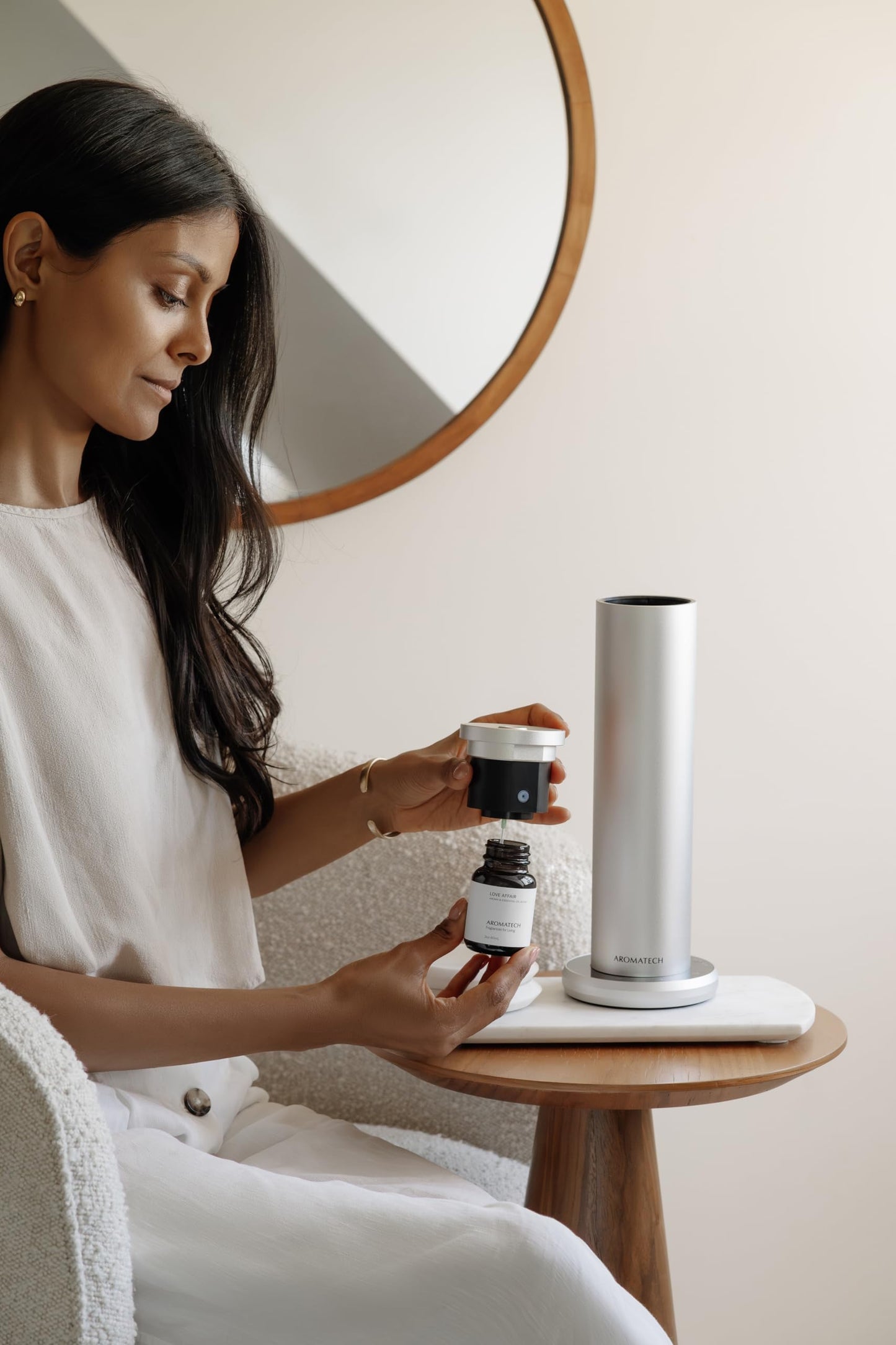 AroMini BT Plus Scent Diffuser by AromaTech — Bluetooth Nebulizing Diffuser (Silver)