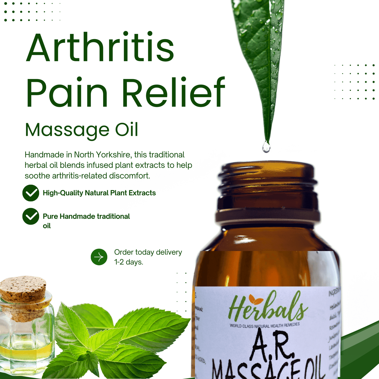 Arthritis Massage Oil 100ml – 500ml Handmade Natural Pain Relief Oil for Rheumatoid Arthritis, Joints & Back Pain – Herbalshire UK