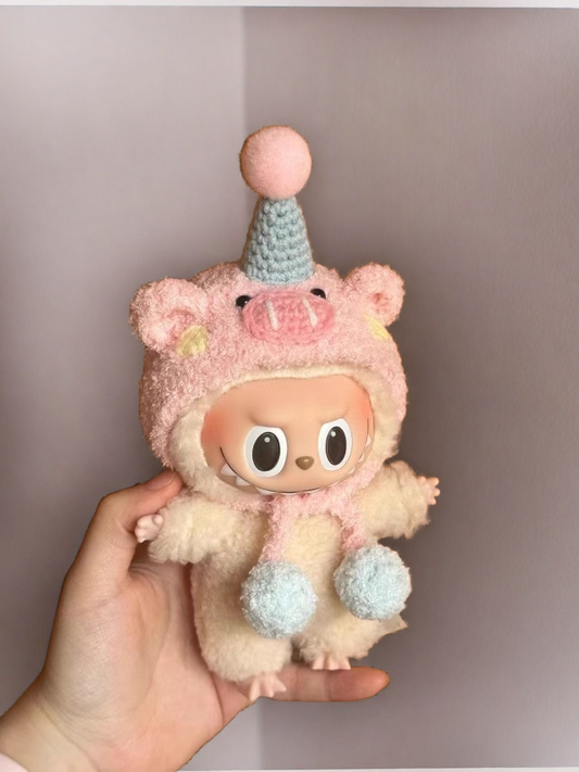Labubu Adorable Pig in Pink Hoodie Outfit Set - Cozy and Cuddly (17cm)