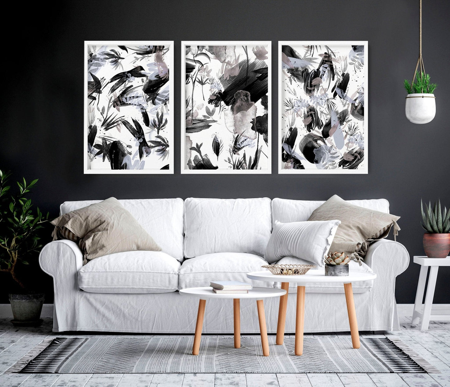 Black and white wall pictures | set of 3 wall art prints