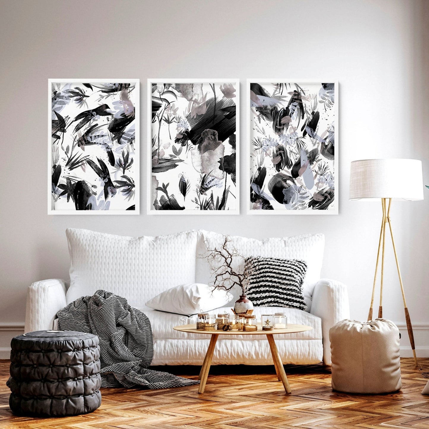 Black and white wall pictures | set of 3 wall art prints