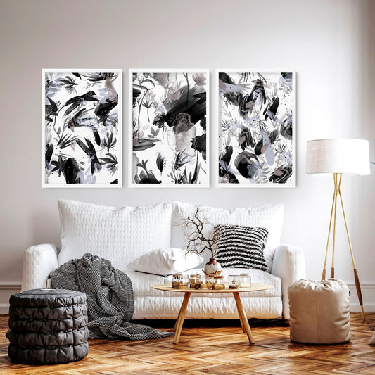 Black and white wall pictures | set of 3 wall art prints