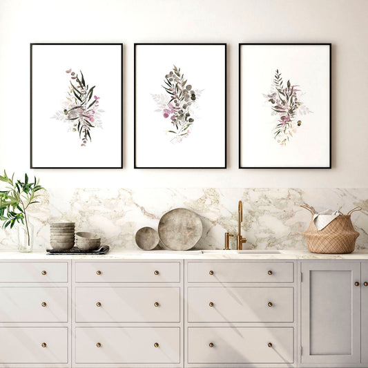 Artwork for kitchens | set of 3 Boho Chic wall art prints