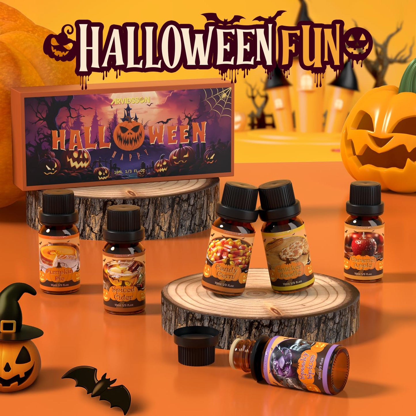 ARVIDSSON Halloween Fragrance Oils Set – Fall Diffuser Oils (Pumpkin Pie, Spiced Cider, Caramel Apple)