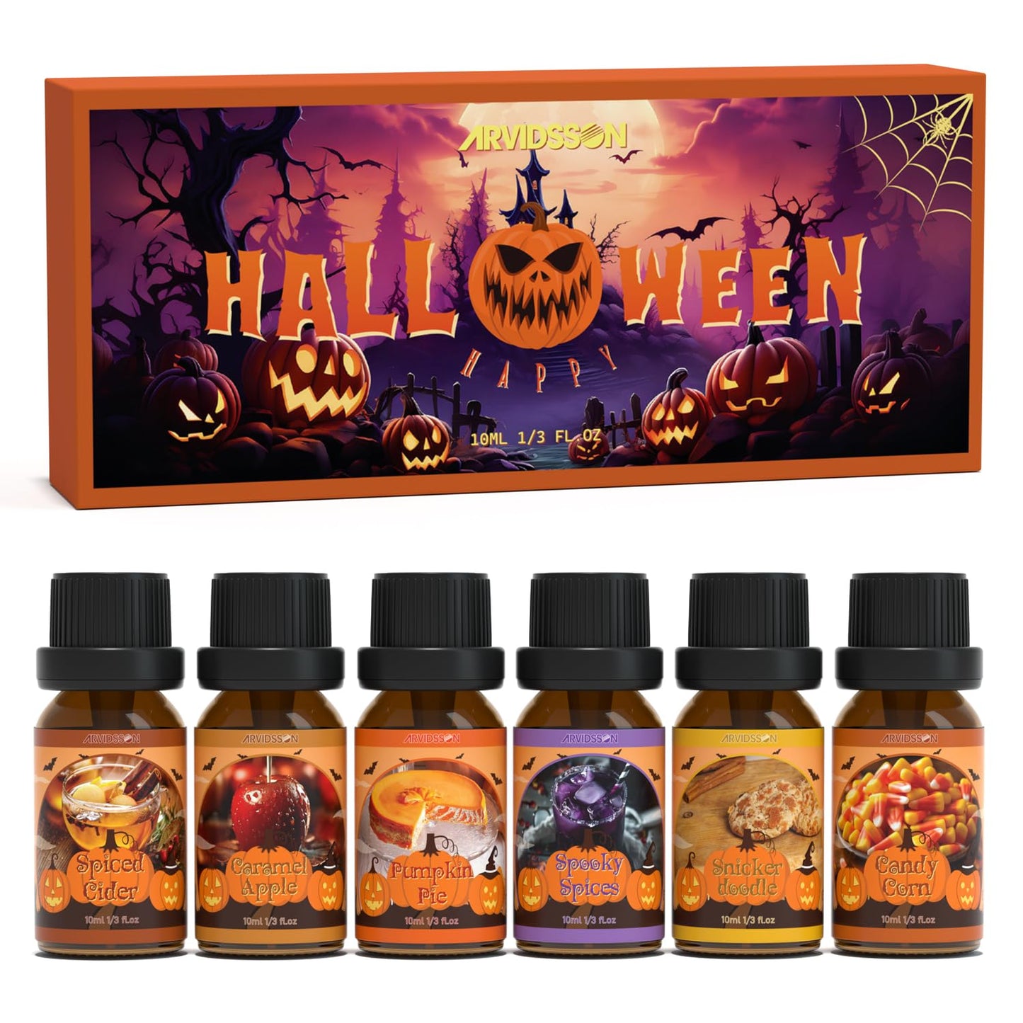 ARVIDSSON Halloween Fragrance Oils Set – Fall Diffuser Oils (Pumpkin Pie, Spiced Cider, Caramel Apple)