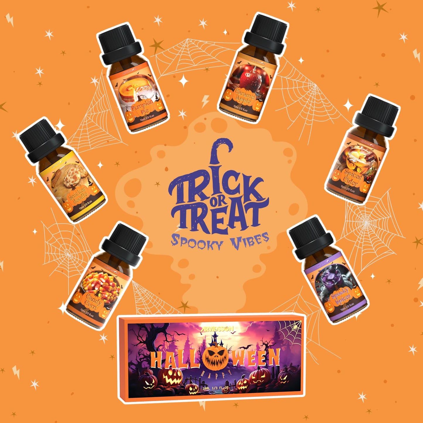 ARVIDSSON Halloween Fragrance Oils Set – Fall Diffuser Oils (Pumpkin Pie, Spiced Cider, Caramel Apple)