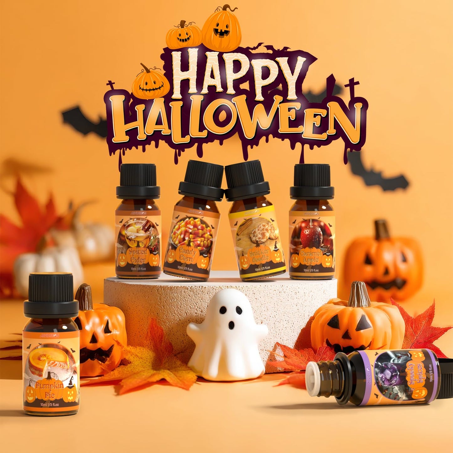 ARVIDSSON Halloween Fragrance Oils Set – Fall Diffuser Oils (Pumpkin Pie, Spiced Cider, Caramel Apple)