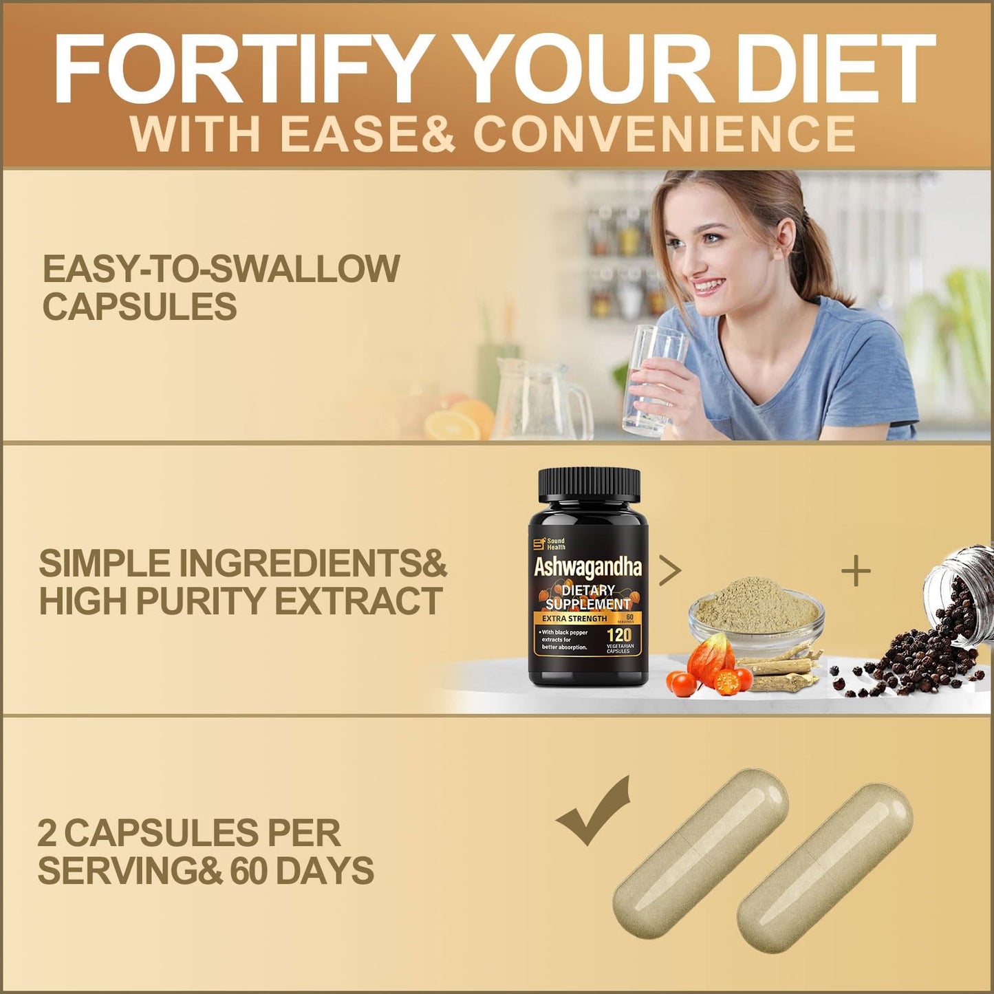 7000mg Ashwagandha 20:1 Extract Capsules – 120ct, Black Pepper, Non-GMO