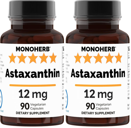 Astaxanthin 12 mg - 90 Veg Capsules (Pack of 2) | Vegan Antioxidant Supplement