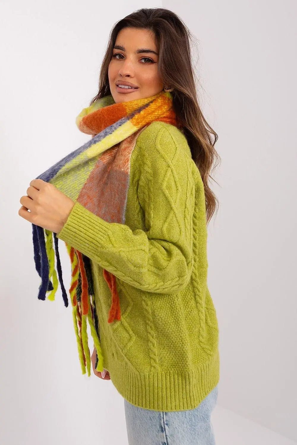 AT long colorful plaid scarf
