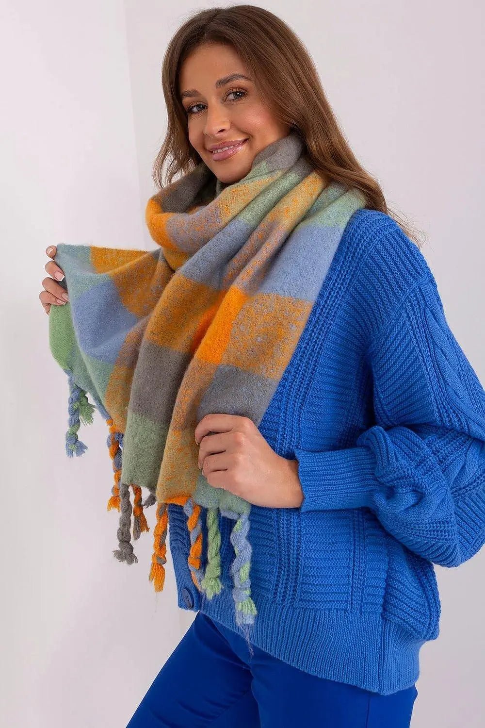 AT long colorful plaid Shawl