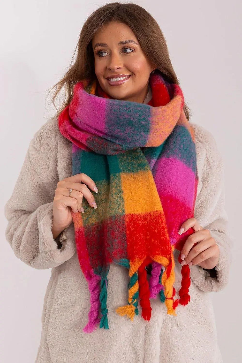 AT long colorful plaid Shawl