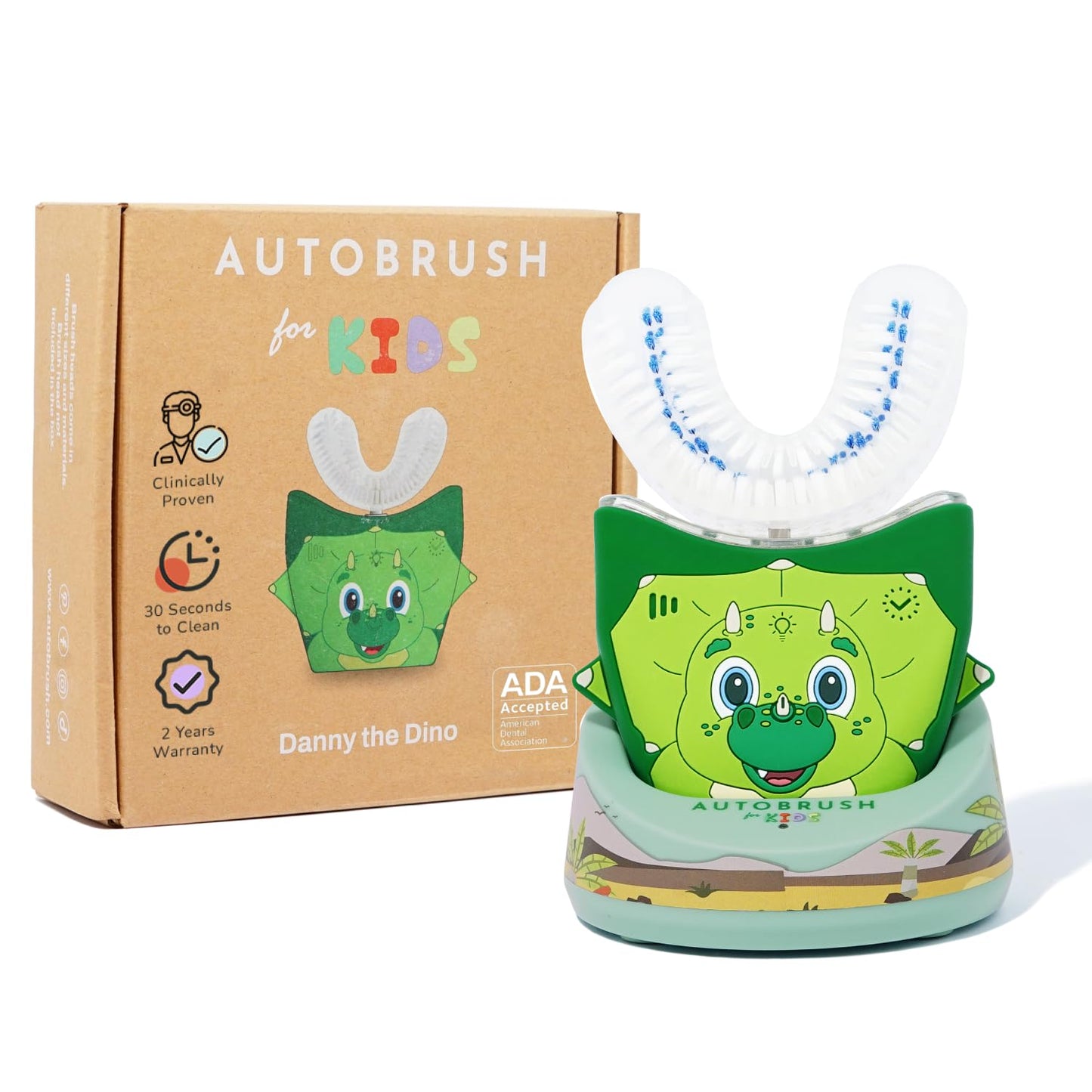 autobrush Kids Electric Toothbrush – ADA-Accepted U-Shaped, 5.1x Plaque Removal, 30s 360° Cleaning, Ages 9-12, Dinosaur