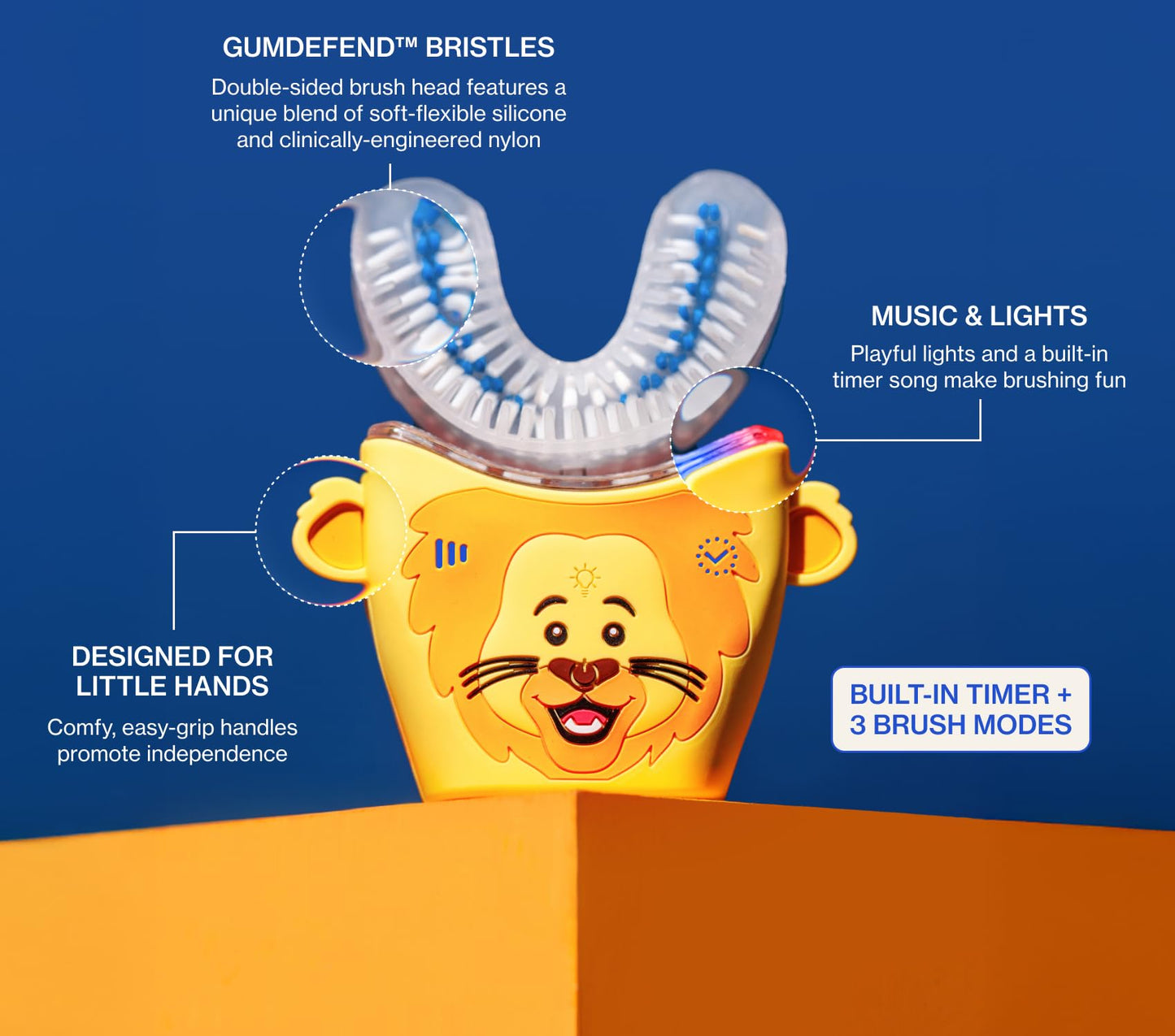 Autobrush Kids Electric Toothbrush – ADA-Approved U-Shaped, 5.1x Cleaning, Ages 6-8 | Lion
